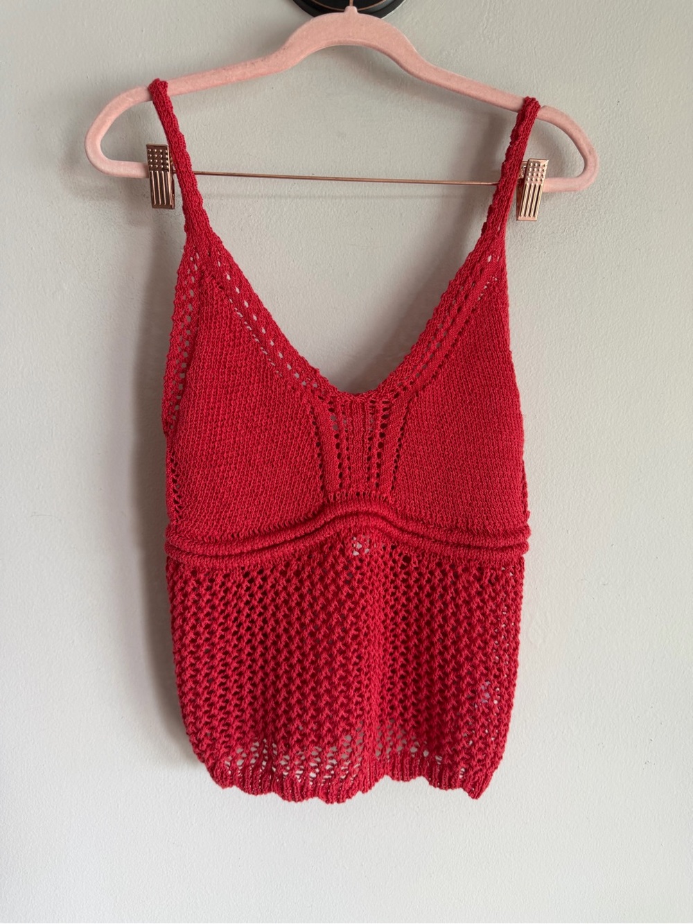 Active USA Red Knit Crochet Camisole Tank